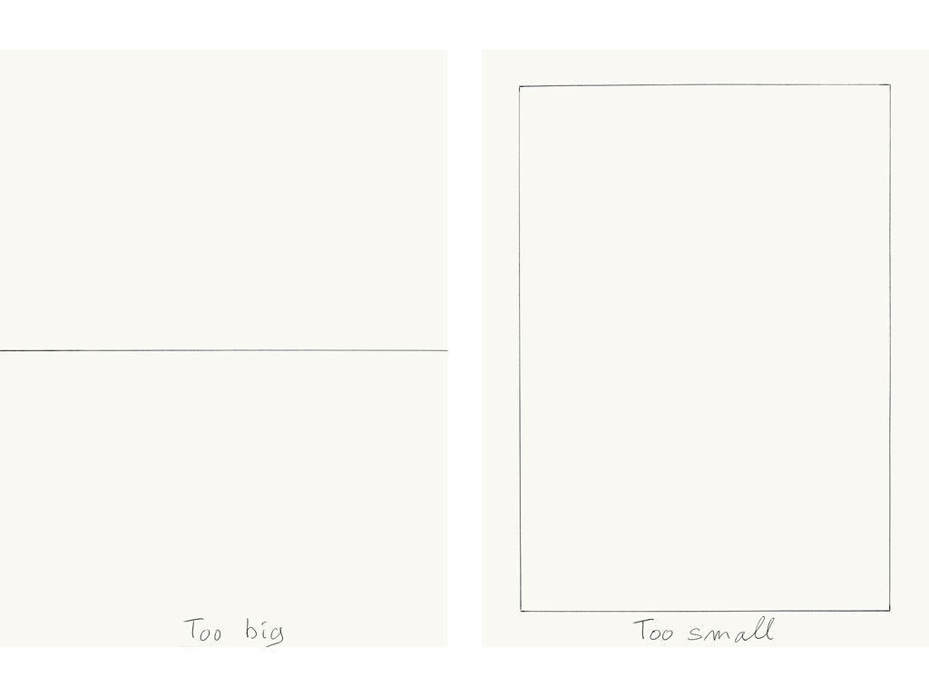 Claude Closky, ‘Too Big, Too Small’, 2009, black ballpoint on paper, two drawings 40 x 30 cm each.